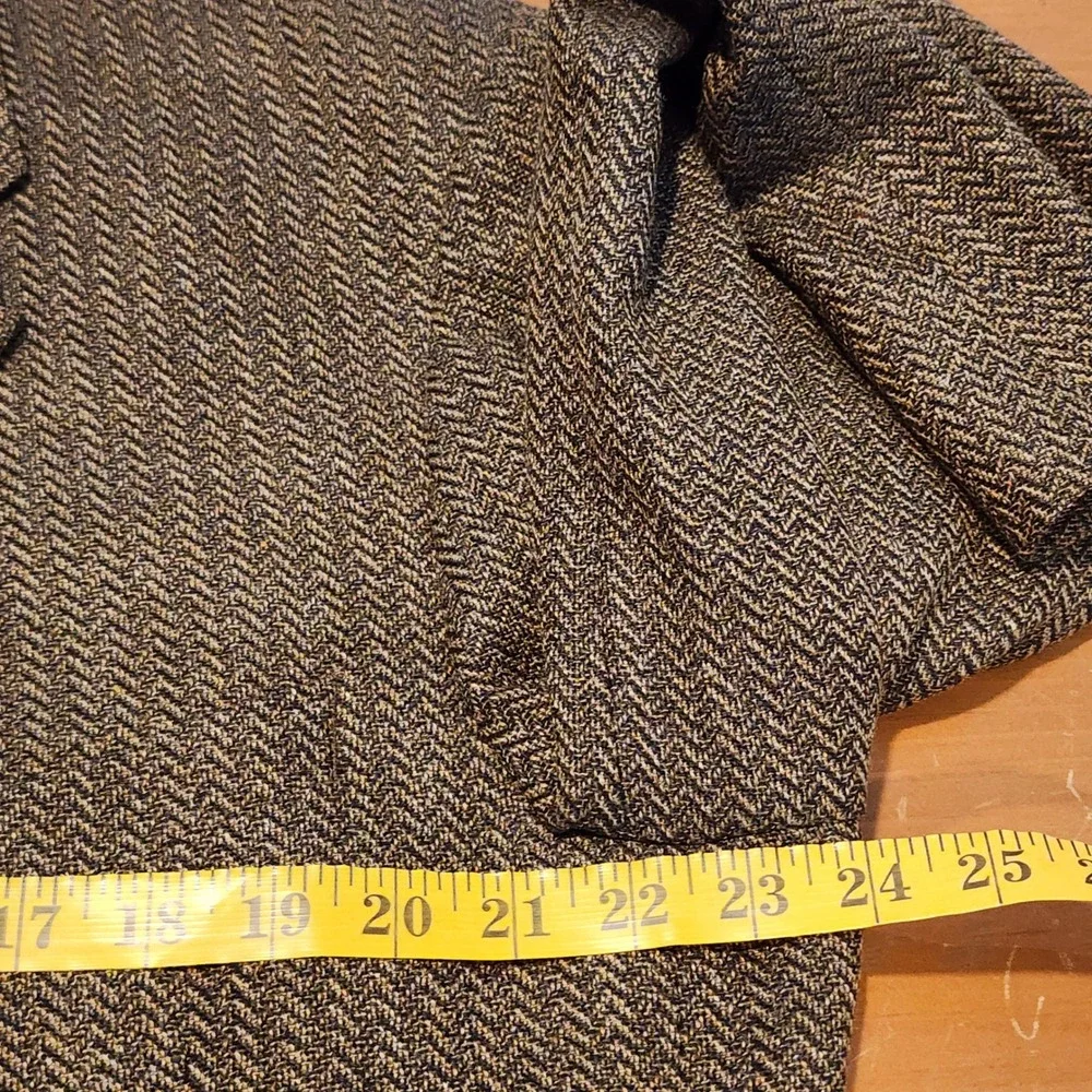 Joseph Abboud Patrick James Silk Wool Herringbone Blazer 46R Brown Vintage Work